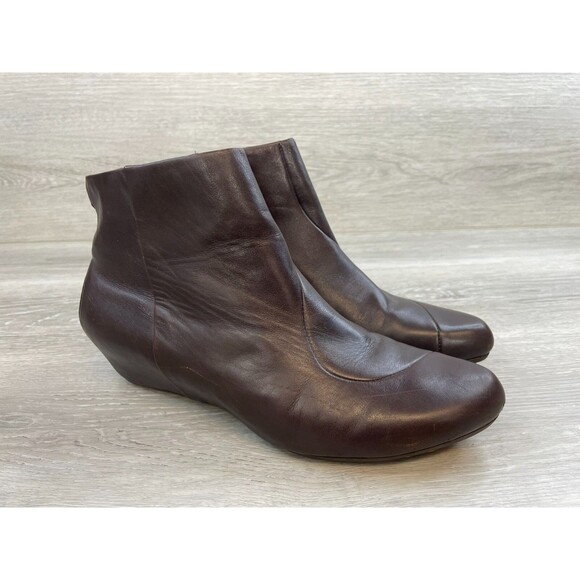 Tsubo Retno 8016-DRCH Women's 10 Brown Leather Side Zip Wedge Biker Ankle Bootie - Picture 1 of 10